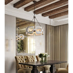 Chandelier | Round Aged Wood Frame & Iron Accents | 3-Light