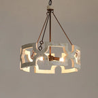 Chandelier | Round Aged Wood Frame & Iron Accents | 3-Light
