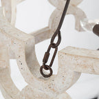 Chandelier | Round Aged Wood Frame & Iron Accents | 3-Light