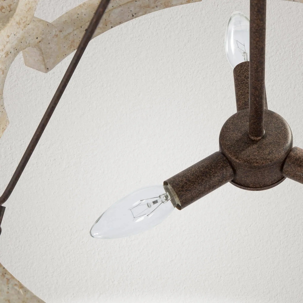 Chandelier | Round Aged Wood Frame & Iron Accents | 3-Light