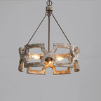 Chandelier | Round Aged Wood Frame & Iron Accents | 3-Light