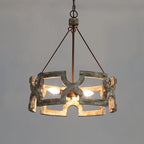 Chandelier | Round Aged Wood Frame & Iron Accents | 3-Light