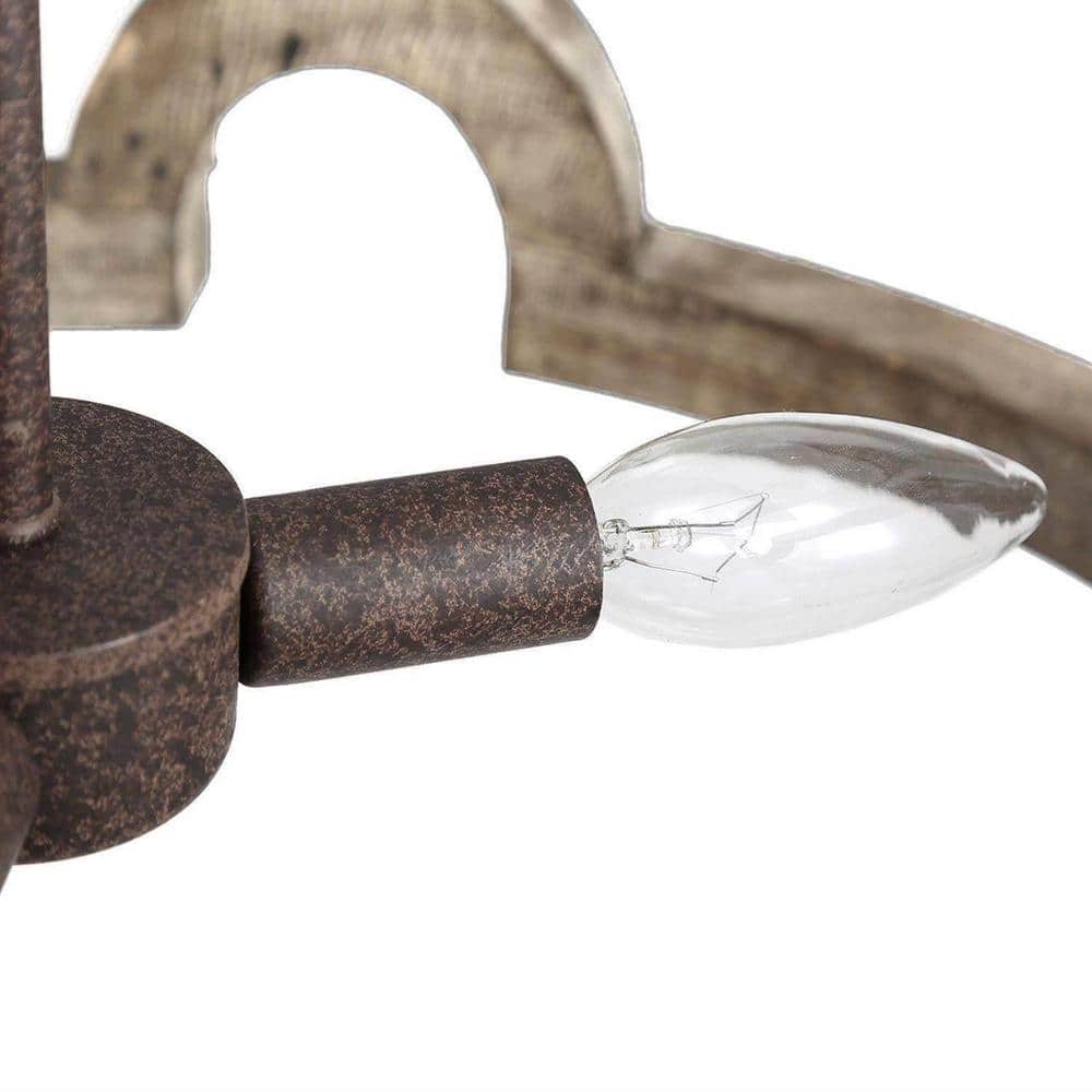 Chandelier | Round Aged Wood Frame & Iron Accents | 3-Light