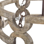Chandelier | Round Aged Wood Frame & Iron Accents | 3-Light
