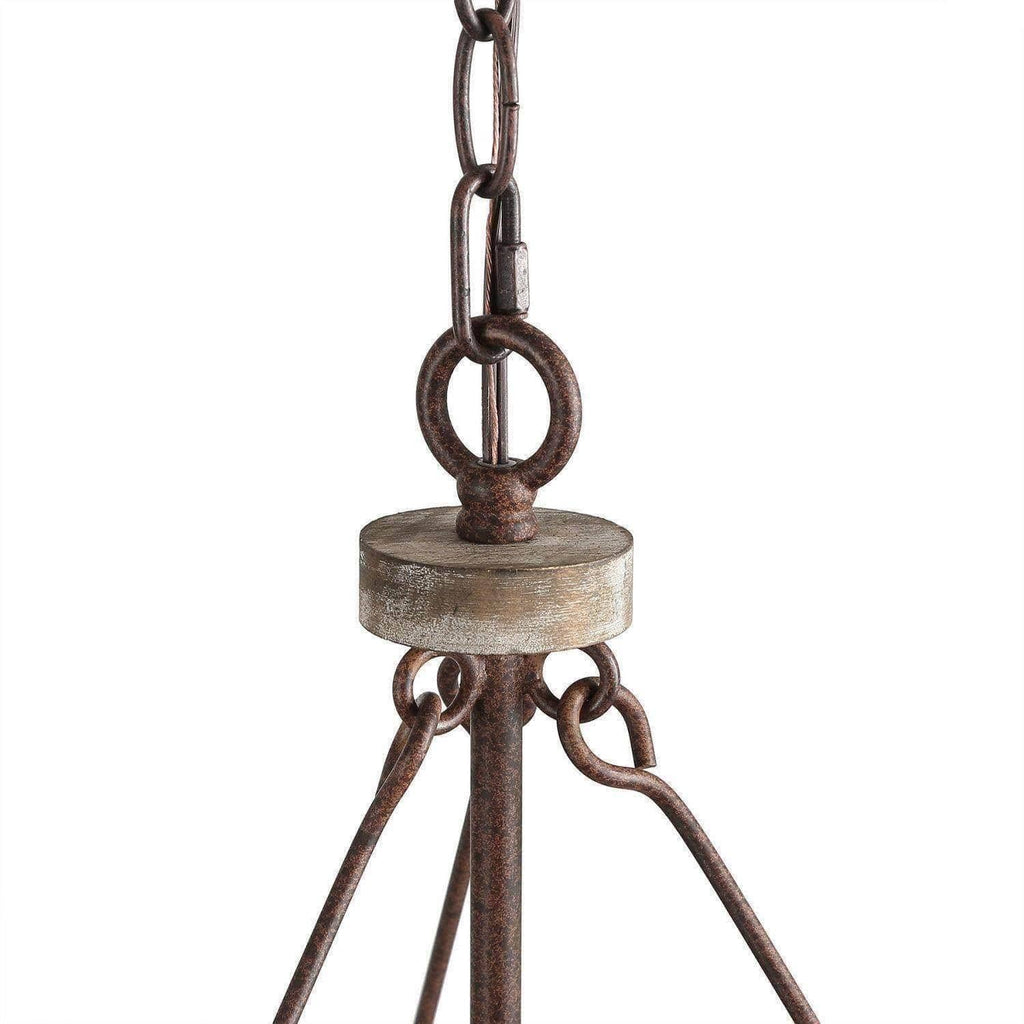 Chandelier | Round Aged Wood Frame & Iron Accents | 3-Light