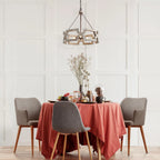 Chandelier | Round Aged Wood Frame & Iron Accents | 3-Light