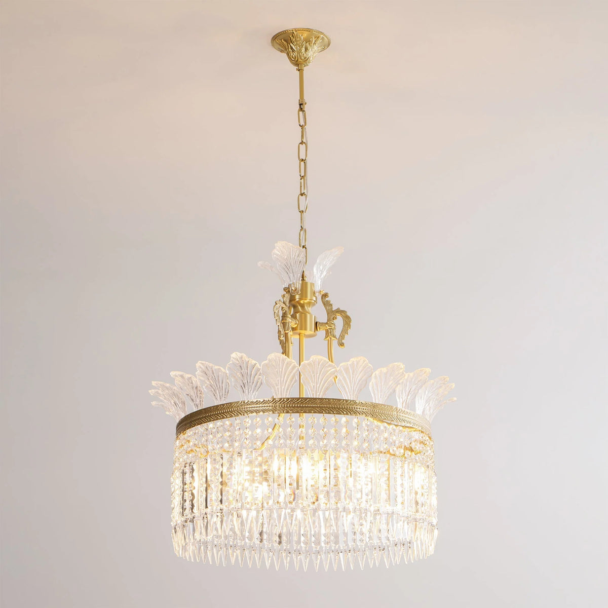 Chandelier | Round Brass & Crystal Prisms | Adjustable Chain