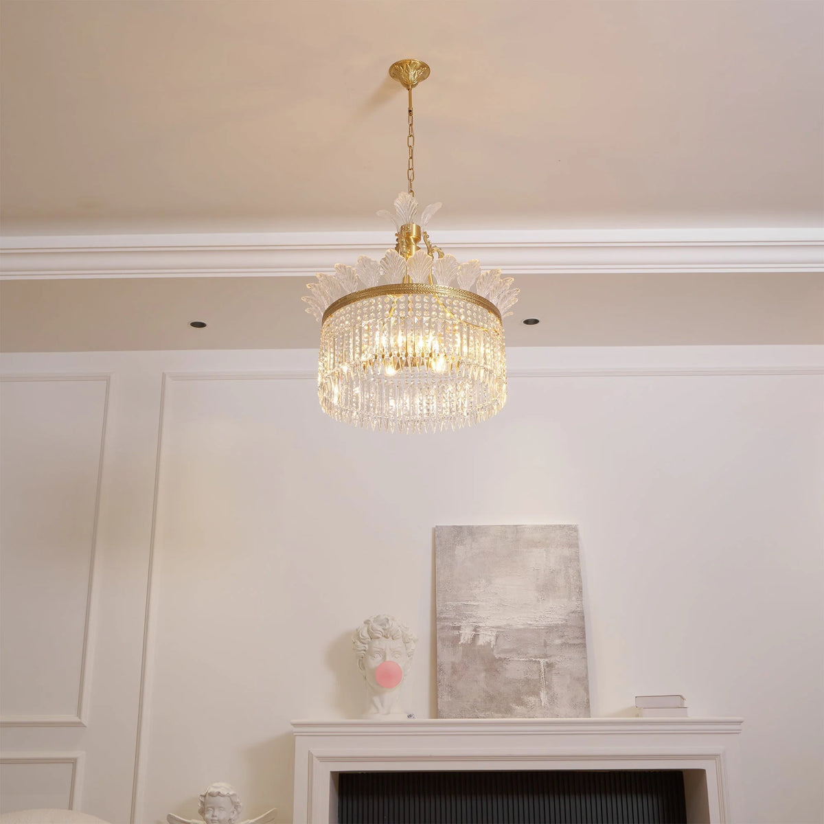 Chandelier | Round Brass & Crystal Prisms | Adjustable Chain