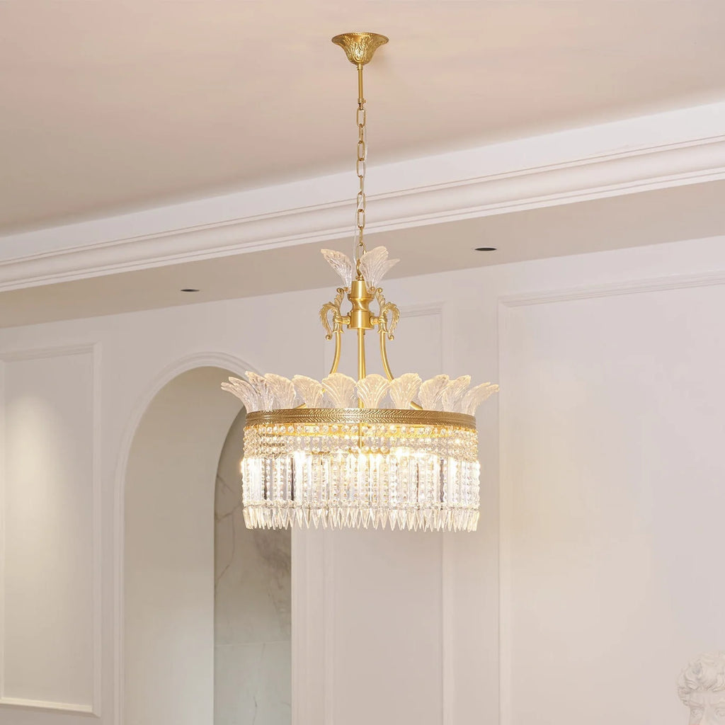 Chandelier | Round Brass & Crystal Prisms | Adjustable Chain