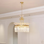 Chandelier | Round Brass & Crystal Prisms | Adjustable Chain