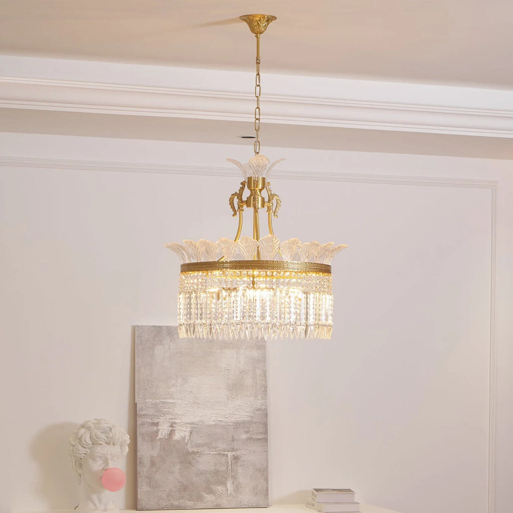 Chandelier | Round Brass & Crystal Prisms | Adjustable Chain