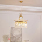 Chandelier | Round Brass & Crystal Prisms | Adjustable Chain