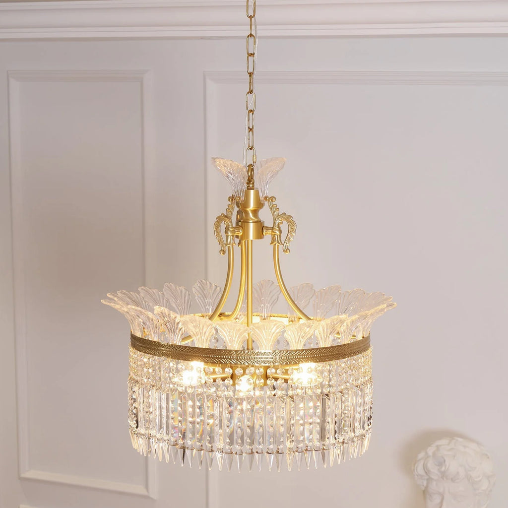 Chandelier | Round Brass & Crystal Prisms | Adjustable Chain