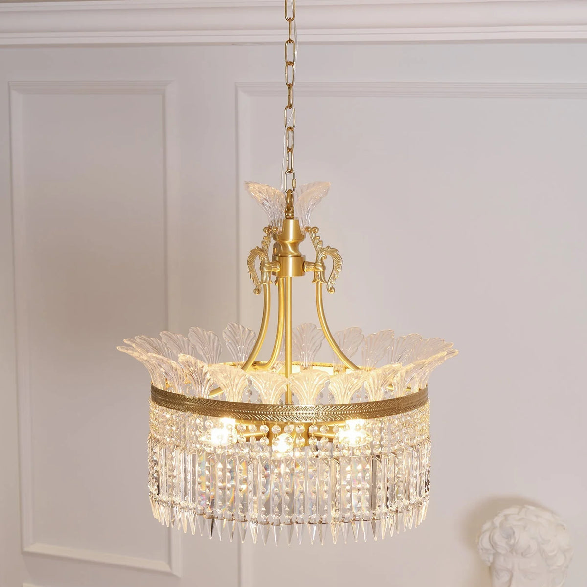 Chandelier | Round Brass & Crystal Prisms | Adjustable Chain