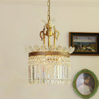 Chandelier | Round Brass & Crystal Prisms | Adjustable Chain