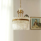 Chandelier | Round Brass & Crystal Prisms | Adjustable Chain