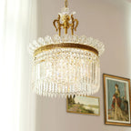 Chandelier | Round Brass & Crystal Prisms | Adjustable Chain