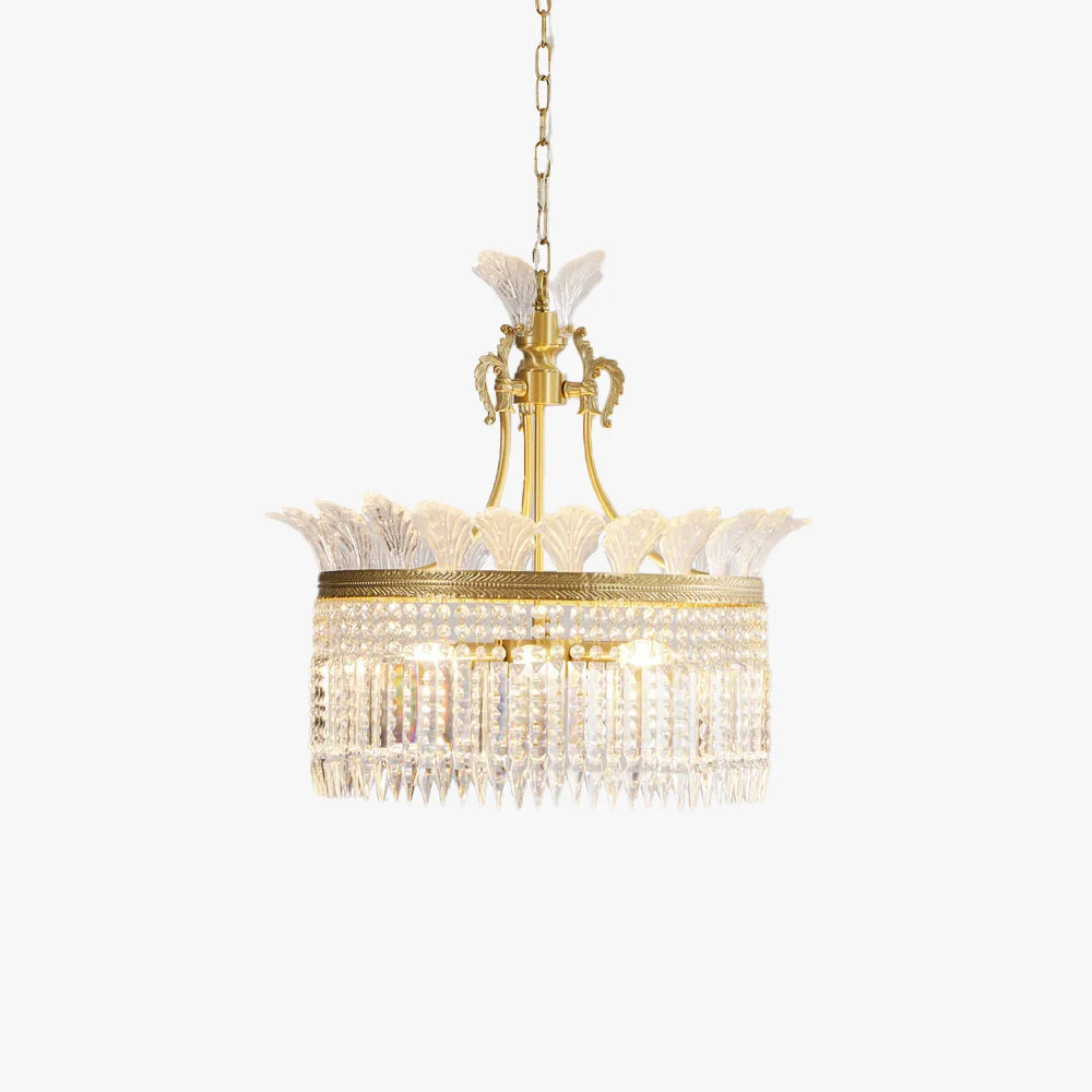 Chandelier | Round Brass & Crystal Prisms | Adjustable Chain