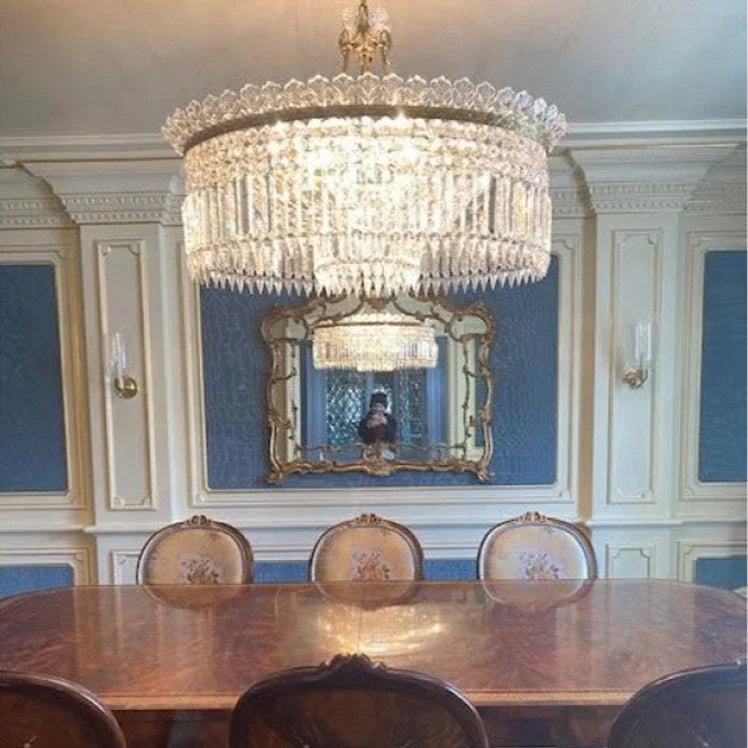 Chandelier | Round Brass & Crystal Prisms | Adjustable Chain
