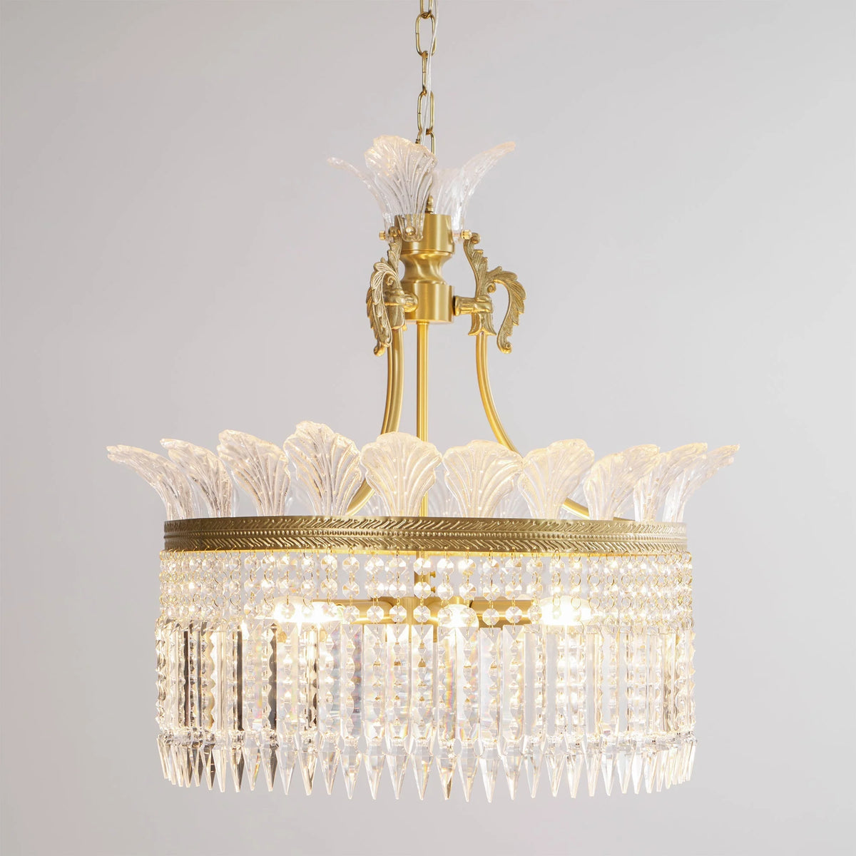 Chandelier | Round Brass & Crystal Prisms | Adjustable Chain