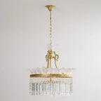 Chandelier | Round Brass & Crystal Prisms | Adjustable Chain