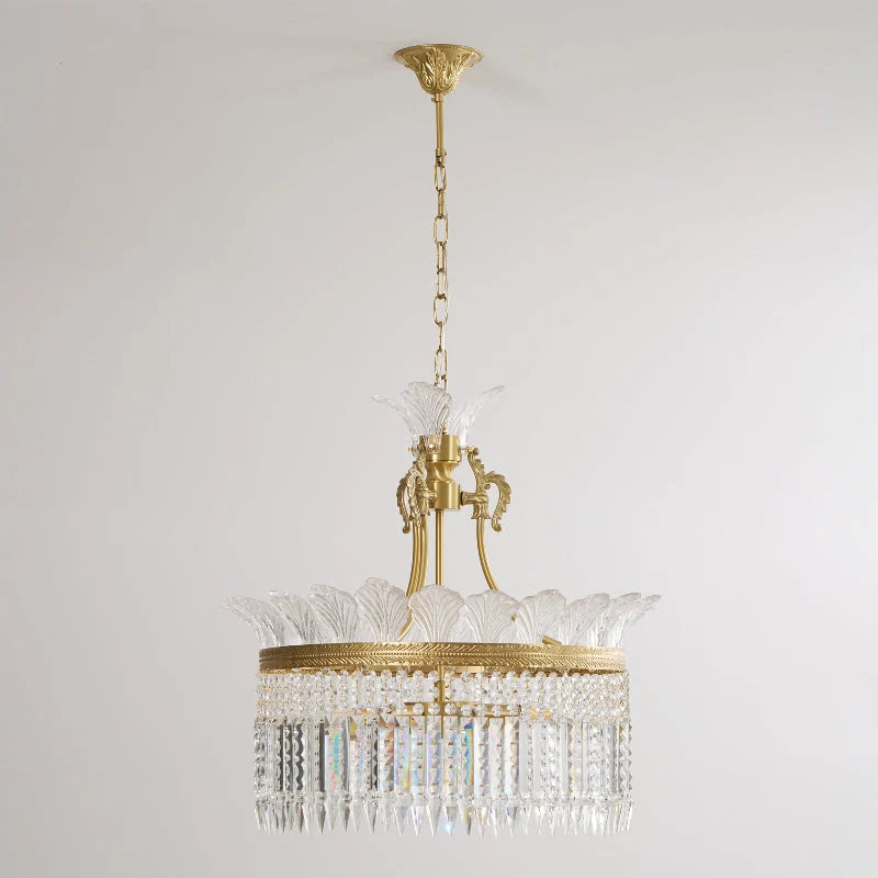 Chandelier | Round Brass & Crystal Prisms | Adjustable Chain