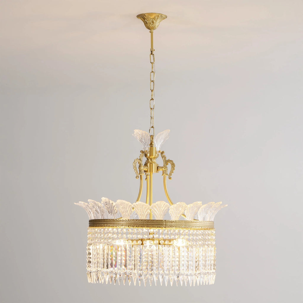 Chandelier | Round Brass & Crystal Prisms | Adjustable Chain