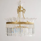 Chandelier | Round Brass & Crystal Prisms | Adjustable Chain