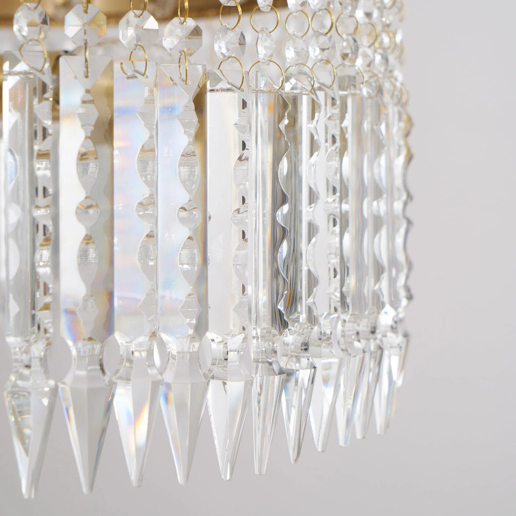Chandelier | Round Brass & Crystal Prisms | Adjustable Chain