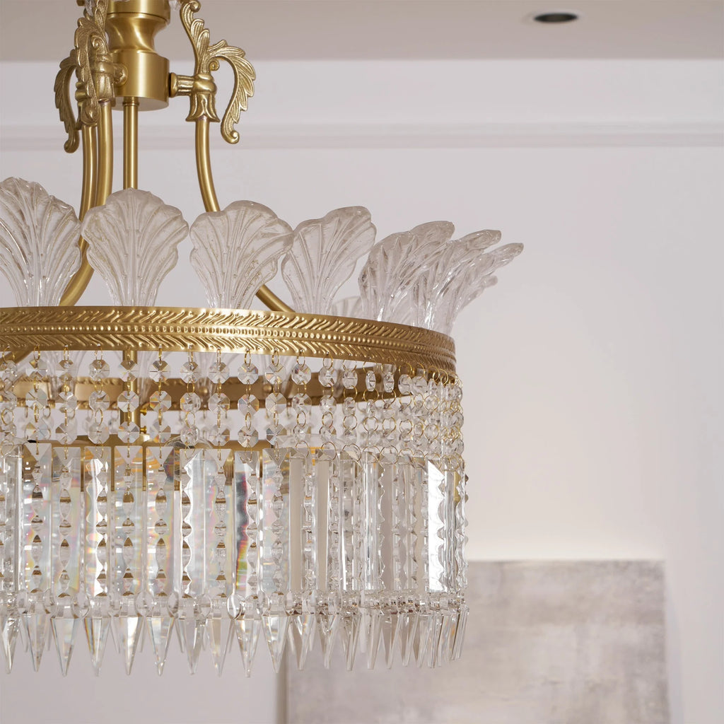 Chandelier | Round Brass & Crystal Prisms | Adjustable Chain