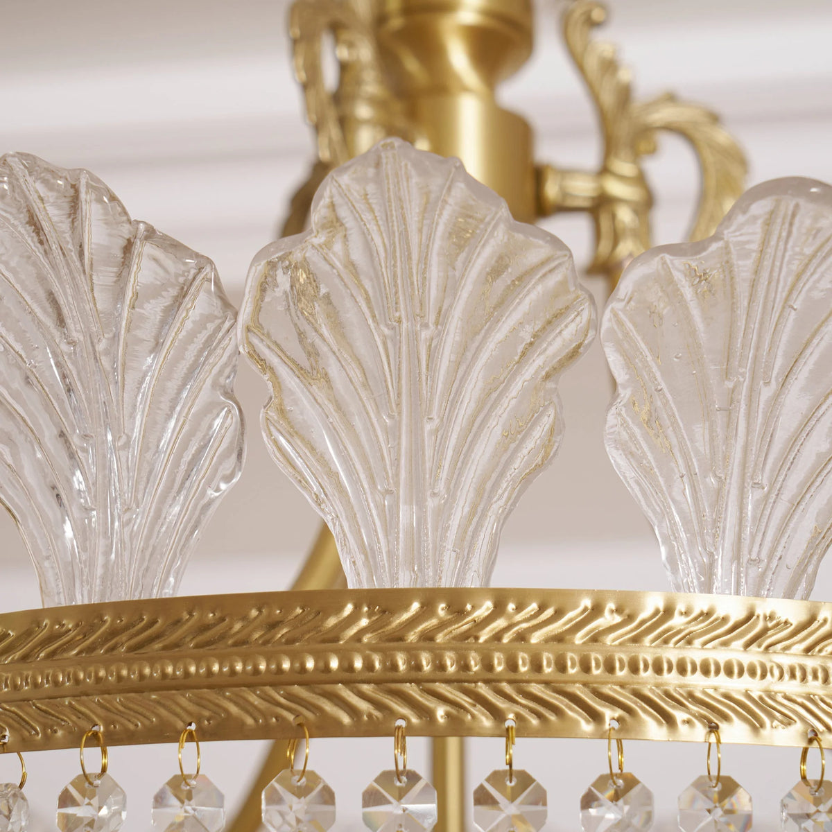 Chandelier | Round Brass & Crystal Prisms | Adjustable Chain