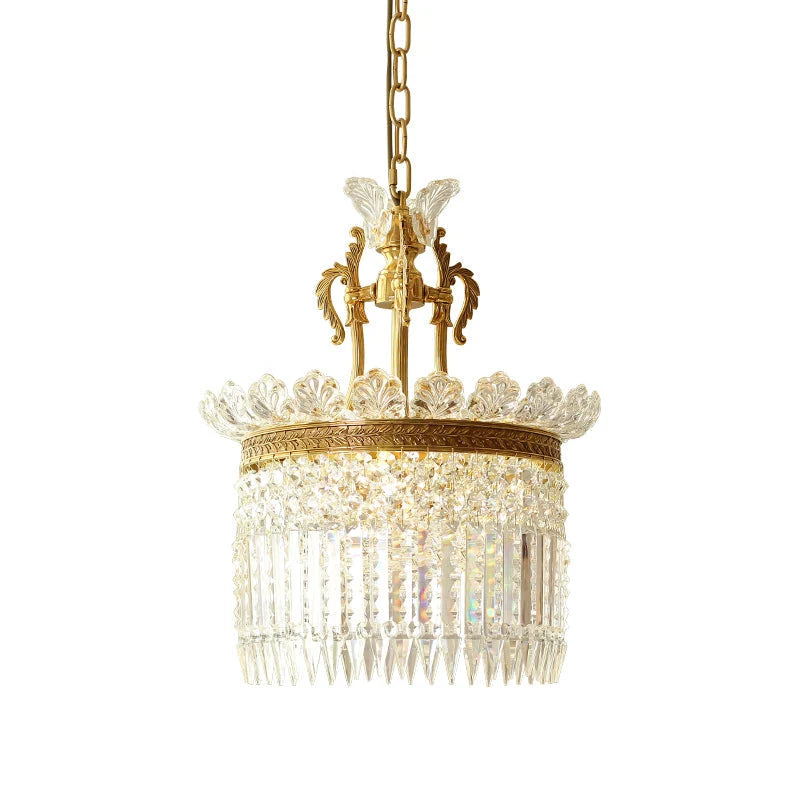 Chandelier | Round Brass & Crystal Prisms | Adjustable Chain