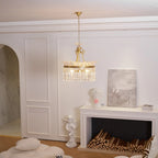 Chandelier | Round Brass & Crystal Prisms | Adjustable Chain