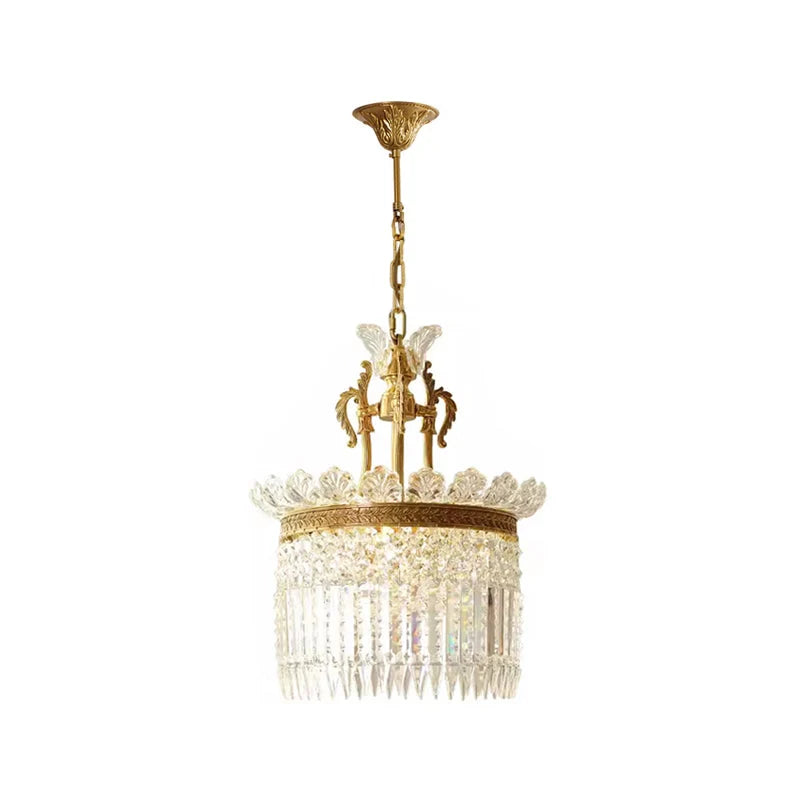Chandelier | Round Brass & Crystal Prisms | Adjustable Chain