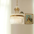 Chandelier | Round Brass & Crystal Prisms | Adjustable Chain