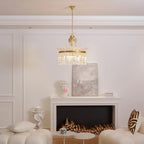 Chandelier | Round Brass & Crystal Prisms | Adjustable Chain