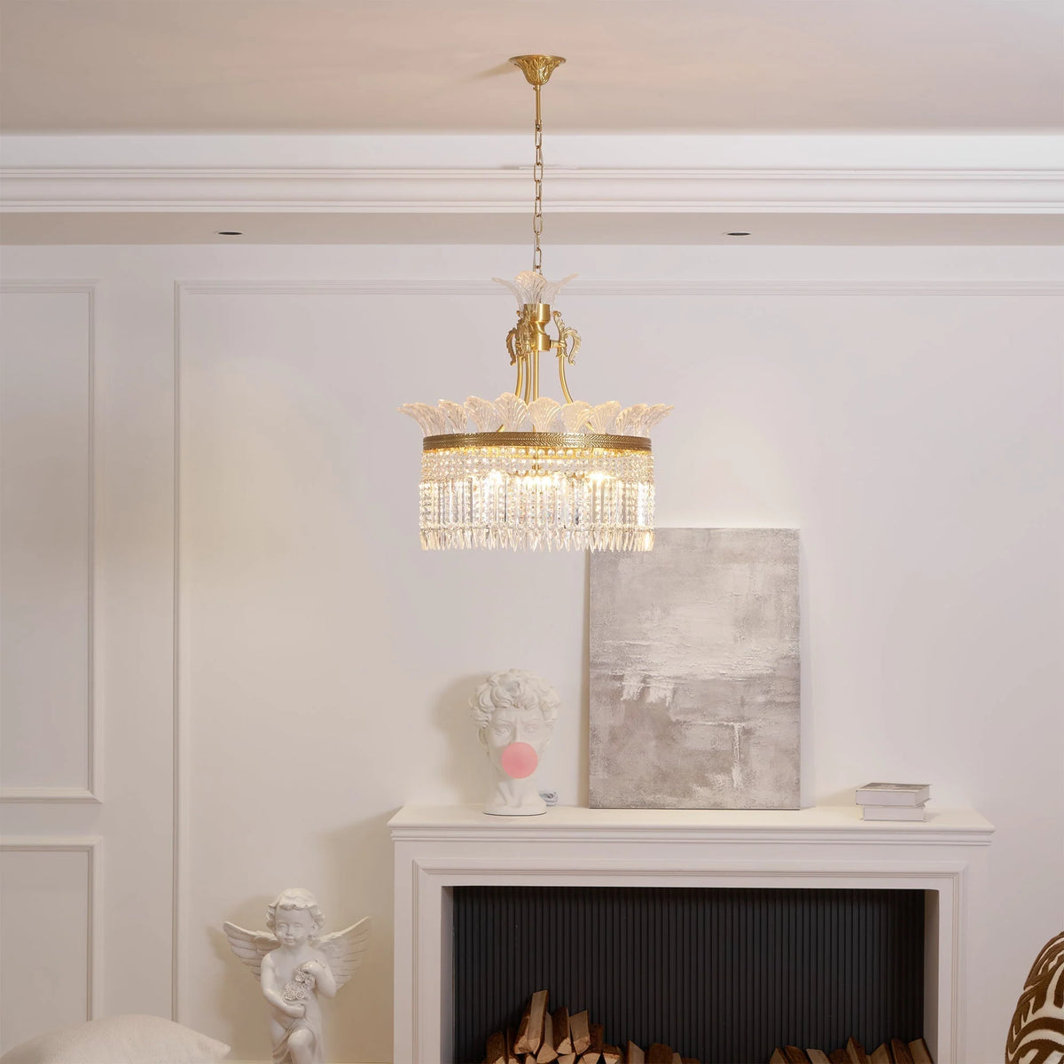 Chandelier | Round Brass & Crystal Prisms | Adjustable Chain