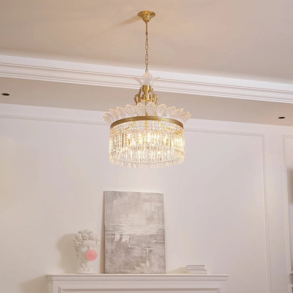 Chandelier | Round Brass & Crystal Prisms | Adjustable Chain