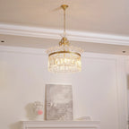 Chandelier | Round Brass & Crystal Prisms | Adjustable Chain