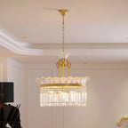 Chandelier | Round Brass & Crystal Prisms | Adjustable Chain