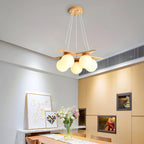 Chandelier | Wood & Glass Star Design | 120 cm Height