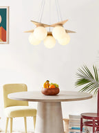 Chandelier | Wood & Glass Star Design | 120 cm Height
