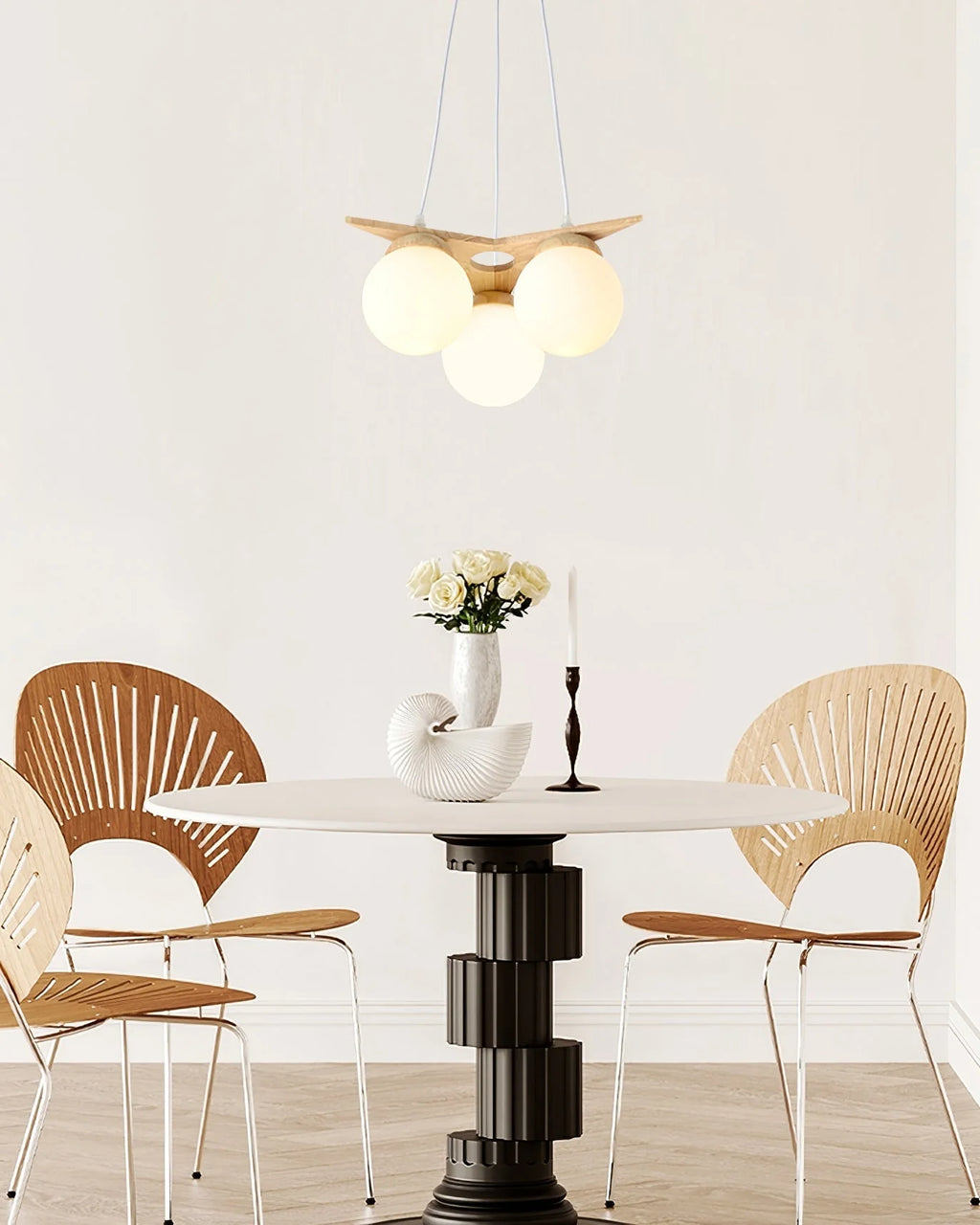 Chandelier | Wood & Glass Star Design | 120 cm Height