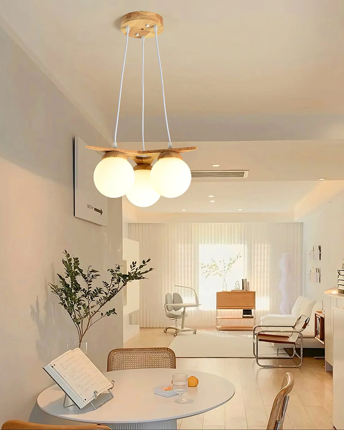 Chandelier | Wood & Glass Star Design | 120 cm Height