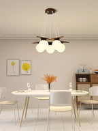 Chandelier | Wood & Glass Star Design | 120 cm Height