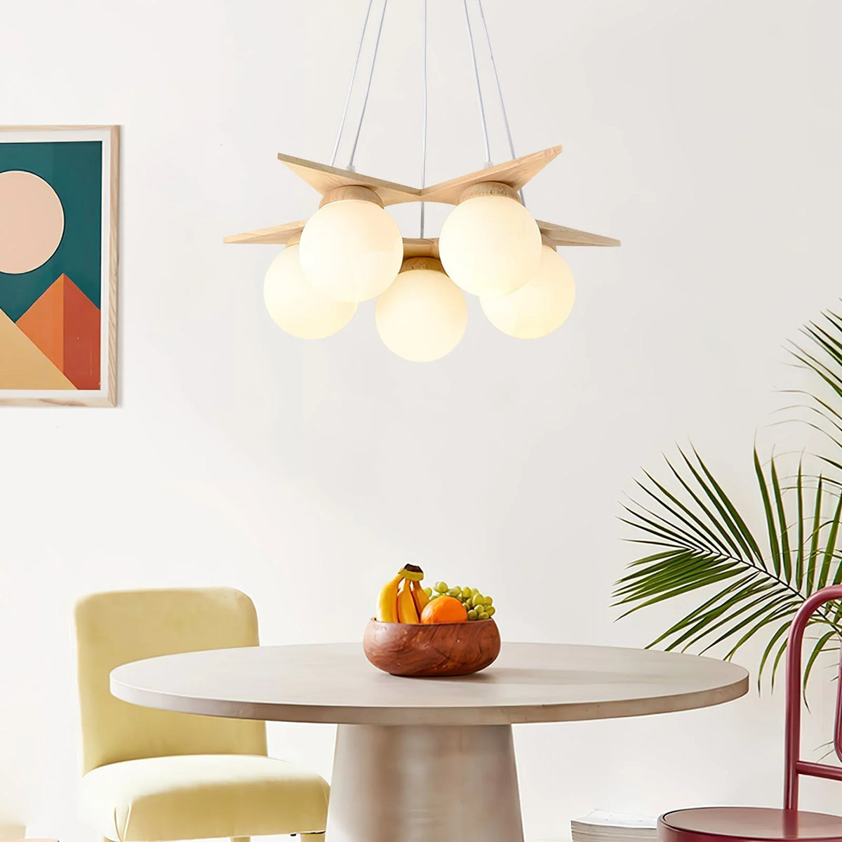 Chandelier | Wood & Glass Star Design | 120 cm Height