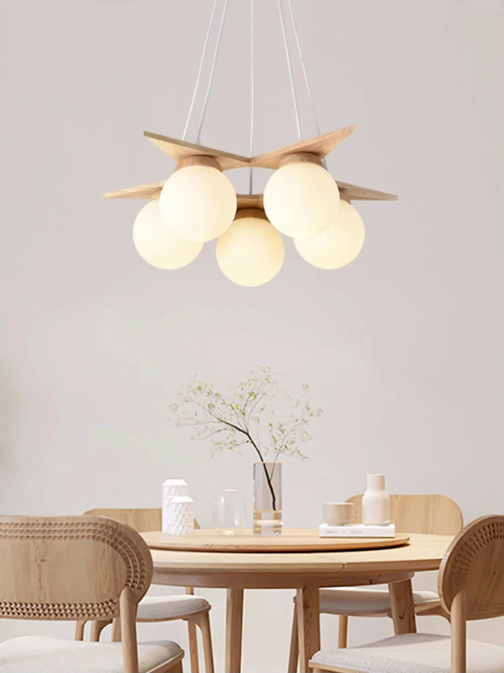 Chandelier | Wood & Glass Star Design | 120 cm Height