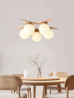 Chandelier | Wood & Glass Star Design | 120 cm Height