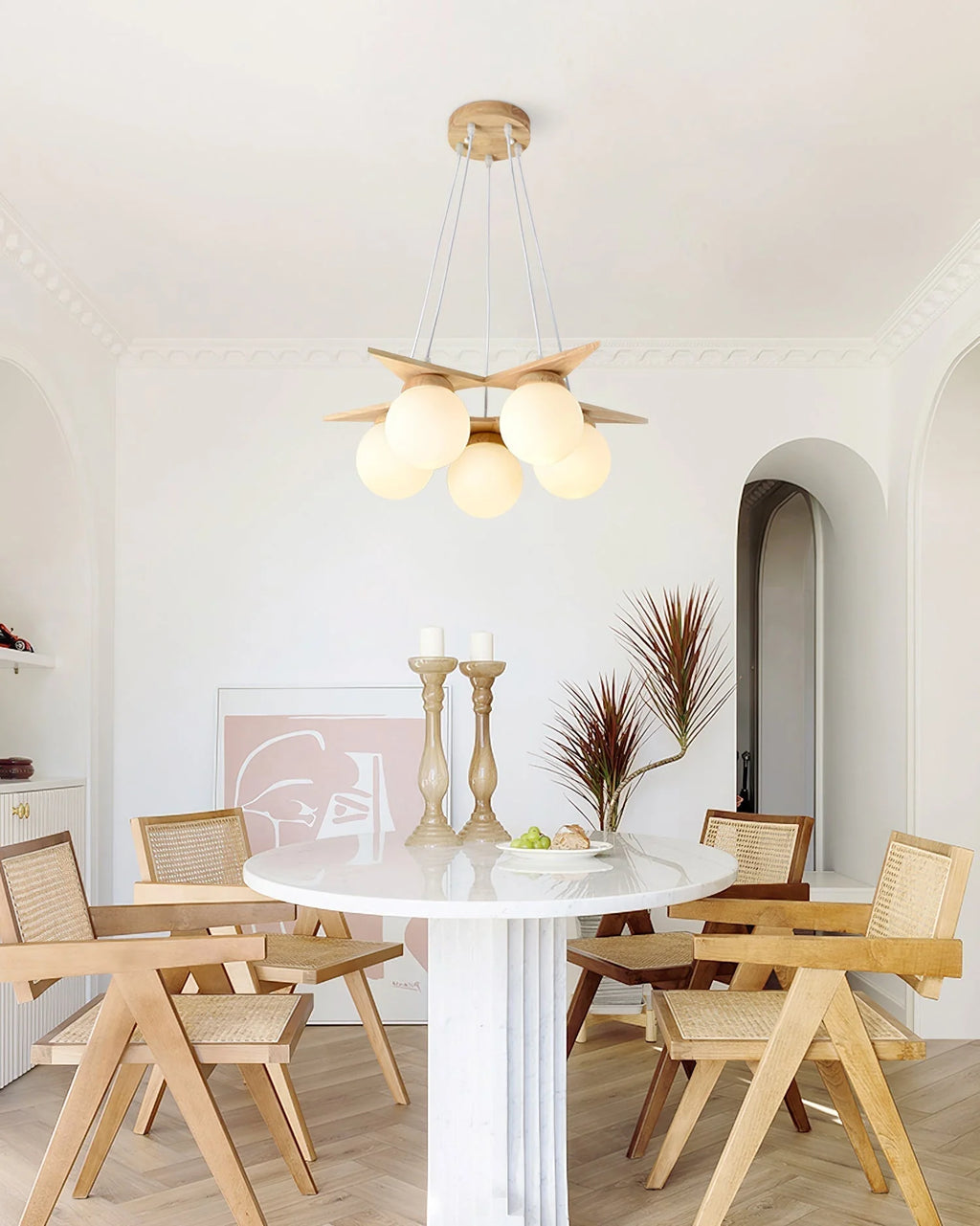 Chandelier | Wood & Glass Star Design | 120 cm Height
