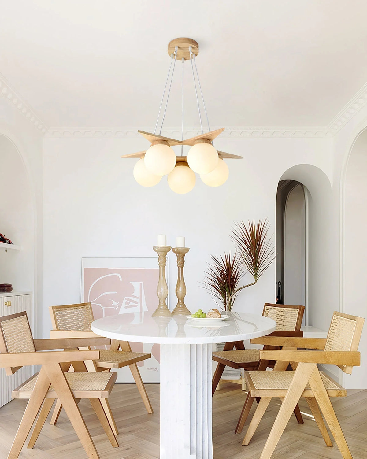 Chandelier | Wood & Glass Star Design | 120 cm Height